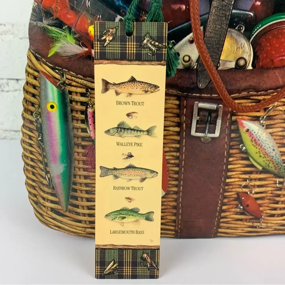 Vintage 90s Paper Gift Bag Fishing Tackle Box Theme Fathers Day Dad Present